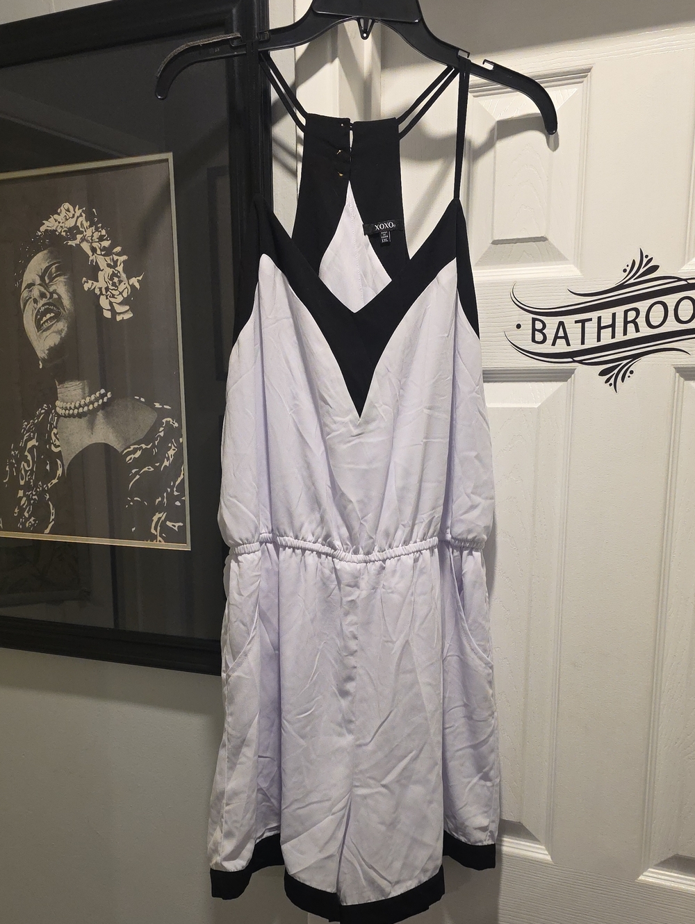 XOXO Black & White Contrast V-Neck Mini Romper